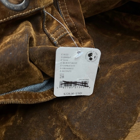 NWT size 28 Free People We The Free Moxie Flocked Pull-On Barrel Jeans Burnt Rus - Picture 9 of 10